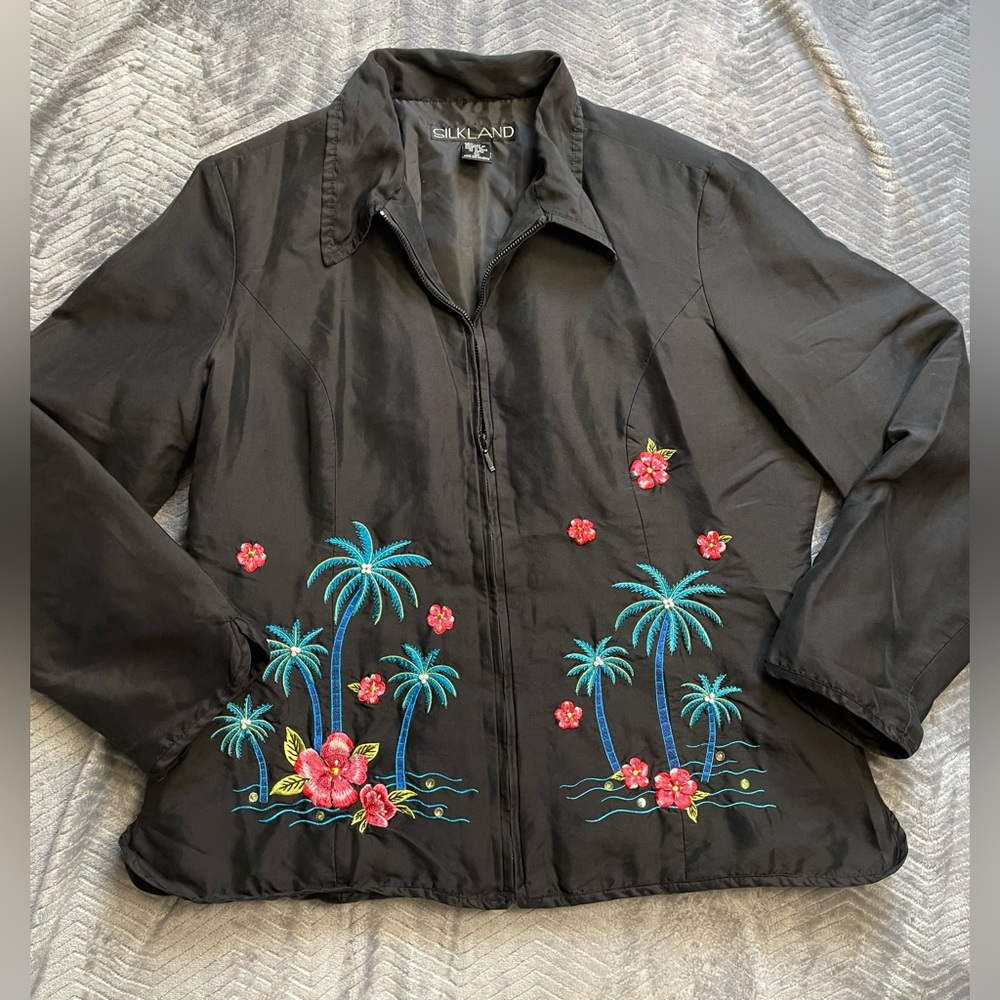 Silkland‎ 100% Silk Lightweight Full Zip Jacket Tropical Island XL